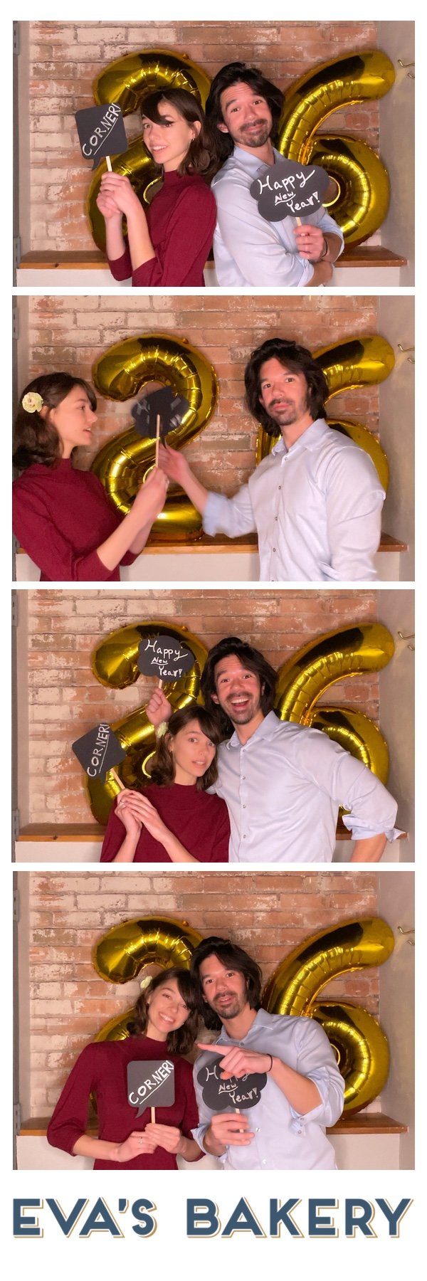 Custom 2x6 photo strip from Eva's Bakery New Year's event