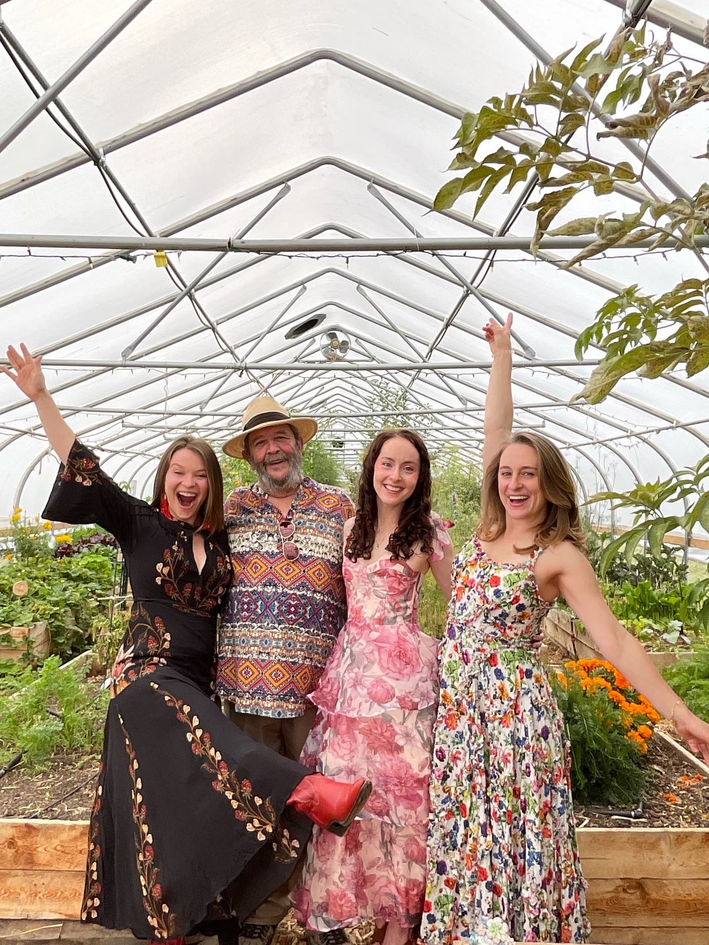 Bride and bridal party in a greenhouse wedding venue